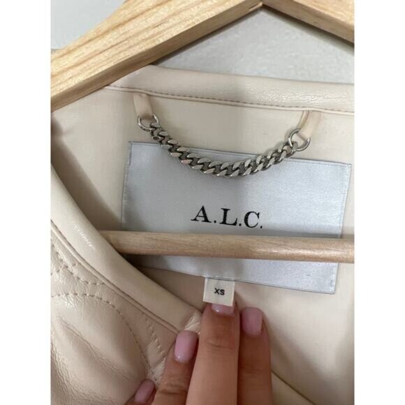 NEW A.L.C. Emory Asymmetric Quilted Padded Faux Leather Jacket Cream Size: XS - Picture 4 of 8